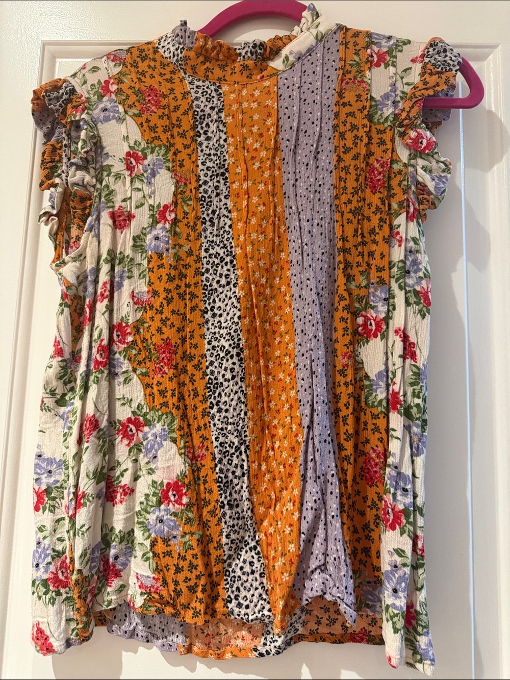 everleigh Mixed Floral Patchwork Ruffle Sleeve Tunic - Mustard, Cream & Lavender